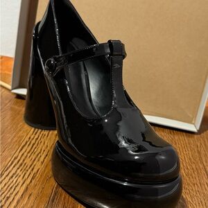Unique Black Patent Leather Platform Mary Janes from Charles & Keith